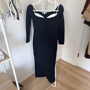 NEW Reformation Black Midi Dress with White Bust Trim